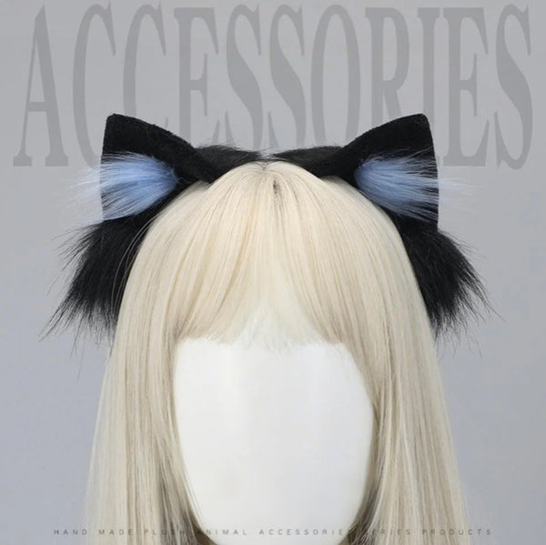 Handmade Furry Black Cat Ear Headband